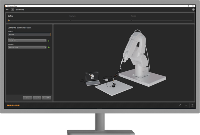 Displej zobrazující stůl pro nastavení nástroje v buňce průmyslové automatizace s použitím RCS Software Suite