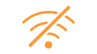 Oranžová ikona přeškrtnutého symbolu WiFi